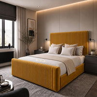 Plush Velvet Mustard Gold - Mayfair Flute Luxury Ribbed Upholstered Bed Frame
