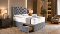Naples Slate Grey - Regency Diamond Luxury Divan Bed – Deep Button-Tufted Headboard with Premium Upholstered Frame & Storage