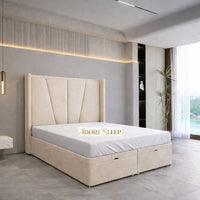 Naples Sand - Valençay Flared Sunburst Wingback Bed | Luxury Divan Ottoman Upholstered Bed Frame