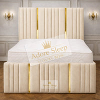 Naples Cream - Celestine Luxe Vertical Panelled Gold Strip Upholstered Bed Frame | Luxury Statement Bed