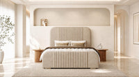 Naples Beige - Beaumont Arc Luxury Ribbed Ottoman Storage Bed