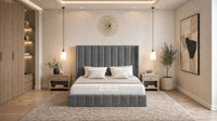 Naples Slate Grey - Chelsea Luxury Channel Panel Bed – Premium Upholstered Bed Frame with Statement Headboard
