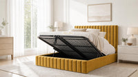 Plush Velvet Mustard Gold - Carlton Channel Luxury Ottoman Storage Bed