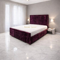 Crushed Velvet Aubergine - Riviera Maison Luxury Panelled Upholstered Bed Frame