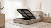 Crushed Velvet Mink - Ellington Curve Luxury Upholstered Ottoman Storage Bed