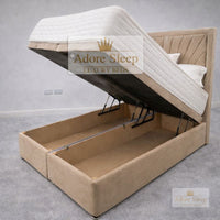 Naples Beige - Aurelia Regent Luxury Upholstered Ottoman Divan Bed Frame with Storage