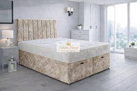 Crushed Velvet Champagne - Regency Lined Panel Luxury Solid Ottoman Storage Bed Frame