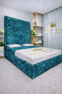 Crushed Velvet Teal - Seraphina Luxe Geometric Upholstered Bed Frame | Luxury Designer Statement Bed