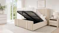 Plush Velvet Beige - Savoy Ribbed Luxury Ottoman Storage Bed