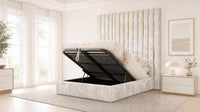 Crushed Velvet White - Alisha Gold Strip Grandline Luxury Floor-Standing Ottoman Storage Bed