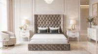 Crushed Velvet Mink - Claridge Chesterfield Luxury Deep-Button Ottoman Storage Bed