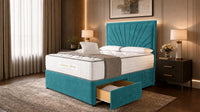 Plush Velvet Teal - Aurelia Luxury Sunburst Divan Bed – Designer Upholstered Bed Frame
