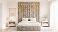 Crushed Velvet Mink - Alisha Gold Strip Grandline Luxury Floor-Standing Ottoman Storage Bed