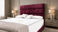 Crushed Velvet Aubergine - Monaco Luxe Luxury Divan Bed – Premium Upholstered Panelled Headboard with Storage