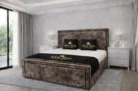 Crushed Velvet Mink - Astoria Luxe Luxury Upholstered Bed Frame – Premium Panelled Headboard & Footboard