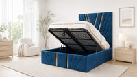 Naples Blue - Monaco V-Line Luxury Geometric Ottoman Storage Bed