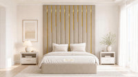 Naples Biege - Alisha Gold Strip Grandline Luxury Floor-Standing Ottoman Storage Bed