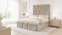 Crushed Velvet Champagne - Monaco V-Line Luxury Geometric Ottoman Storage Bed
