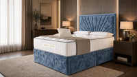 Crushed Velvet Denim Blue - Aurelia Luxury Sunburst Divan Bed – Designer Upholstered Bed Frame