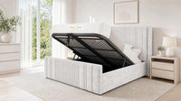 Crushed Velvet White - Savoy Ribbed Luxury Ottoman Storage Bed