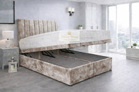 Crushed Velvet Champagne - Regency Lined Panel Luxury Solid Ottoman Storage Bed Frame