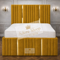 Plush Velvet Mustard Gold - Celestine Luxe Vertical Panelled Gold Strip Upholstered Bed Frame | Luxury Statement Bed