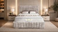 Crushed Velvet Champagne - Dorchester Luxury Scalloped Panel Bed – Premium Upholstered Bed Frame with Statement Headboard