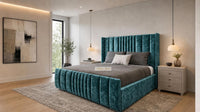 Crushed Velvet Teal - Mayfair Luxury Panelled Bed – Premium Upholstered Bed Frame with Statement Headboard & Footboard