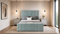 Plush Velvet Duck Egg - Valentina Linear Luxury Upholstered Bed Frame