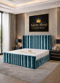 Crushed Velvet Teal - Celestine Luxe Vertical Panel Upholstered Bed Frame