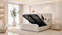 Crushed Velvet Cream - Beaumont Arc Luxury Ribbed Ottoman Storage Bed