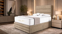 Naples Sand - Monaco Luxe Luxury Divan Bed – Premium Upholstered Panelled Headboard with Storage