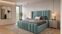Plush Velvet Duck Egg - Mayfair Luxury Panelled Bed – Premium Upholstered Bed Frame with Statement Headboard & Footboard