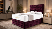 Crushed Velvet Aubergine - Monaco Luxe Luxury Divan Bed – Premium Upholstered Panelled Headboard with Storage