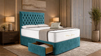 Plush Velvet Teal - Regency Chesterfield Luxe Divan Bed with Storage – Deep Buttoned Upholstered Bed Frame