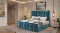 Crushed Velvet Teal - Belgravia Regent Luxury Panelled Ottoman Storage Bed