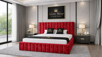 Crushed Velvet Red - Valentina Grande Luxury Channel-Tufted Upholstered Bed Frame