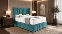 Plush Velvet Teal - Valentina Vertical Luxe Divan Bed – Channelled Statement Headboard & Storage