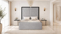 Plush Velvet Silver - Gatsby Sunray Luxury Art Deco Upholstered Bed Frame