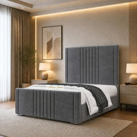 Naples Slate Grey - Langham Luxury Centre Channel Bed – Premium Upholstered Bed Frame with Statement Headboard & Footboard