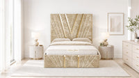 Crushed Velvet Gold - Monaco V-Line Luxury Geometric Ottoman Storage Bed