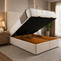 Naples Cream - Meridian Abstract Geometry Ottoman Divan Bed | Luxury Hydraulic Storage Bed Frame