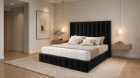 Plush Velvet Black - Chelsea Luxury Channel Panel Bed – Premium Upholstered Bed Frame with Statement Headboard