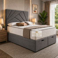 Naples Slate Grey - Meridian Abstract Geometry Ottoman Divan Bed | Luxury Hydraulic Storage Bed Frame