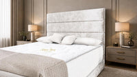 Crushed Velvet White - Monaco Luxe Luxury Divan Bed – Premium Upholstered Panelled Headboard with Storage