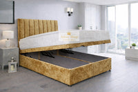 Crushed Velvet Gold - Regency Lined Panel Luxury Solid Ottoman Storage Bed Frame