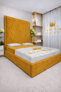 Plush Velvet Mustard Gold - Seraphina Luxe Geometric Upholstered Bed Frame | Luxury Designer Statement Bed