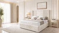 Crushed Velvet Cream - Harrogate Gallery Luxury Winged Upholstered Bed Frame