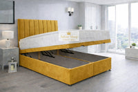 Plush Velvet Mustard Gold - Regency Lined Panel Luxury Solid Ottoman Storage Bed Frame