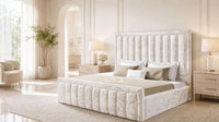 Crushed Velvet Cream - Buckingham Tailored Luxury Panelled Ottoman Storage Bed